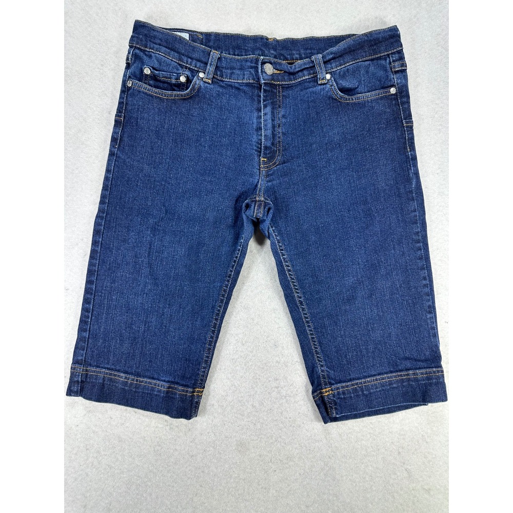 Lacoste Womens Denim Bermuda Shorts Dark Wash Stretch Size 42 Blue